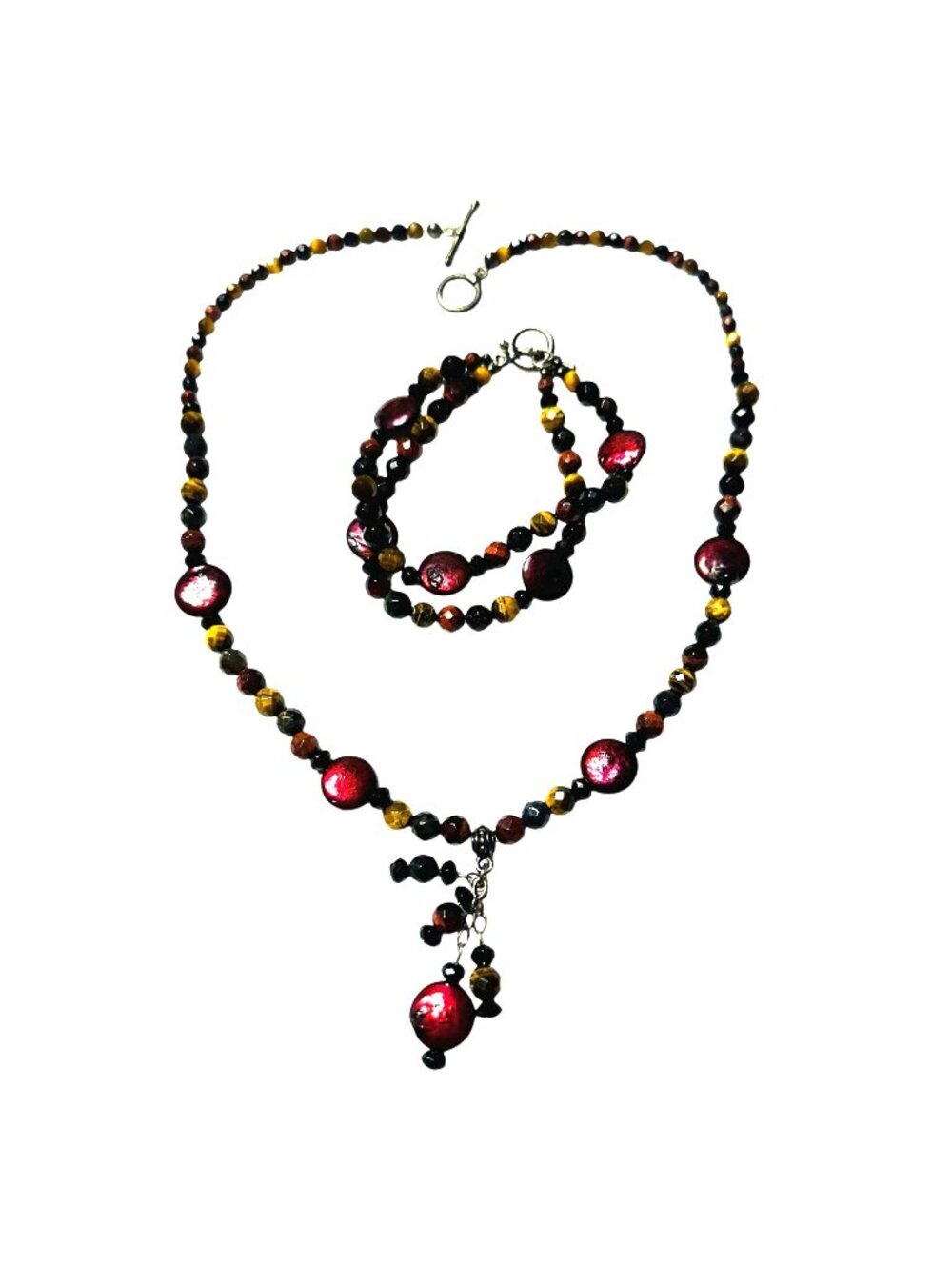 Multicolor Tigers Eye Faceted BeadNecklace & Bracelet Set
